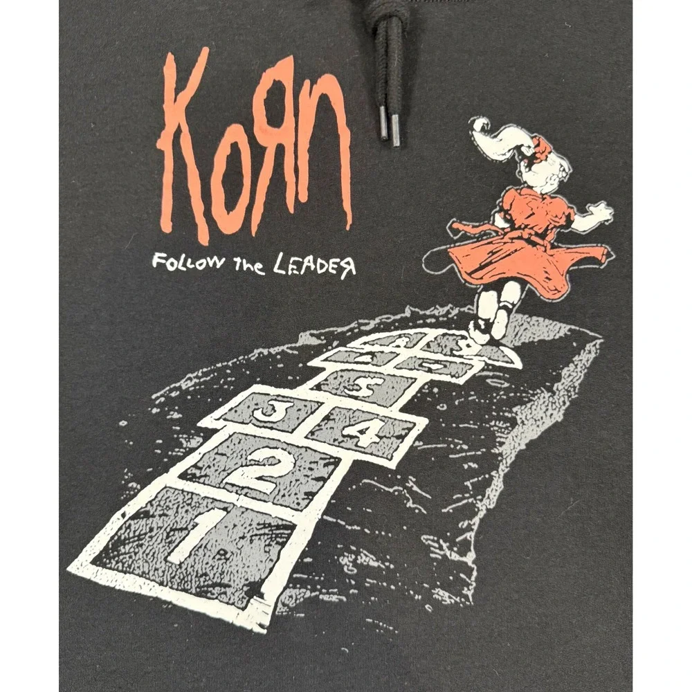 Korn Mens XXL Black Follow The Leader Hoodie Graphic Band Sweatshirt
